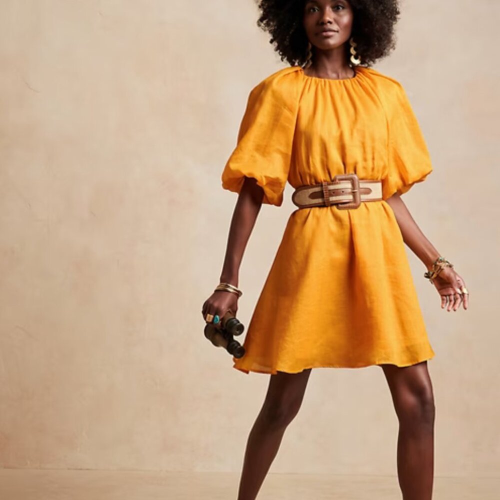 Banana Republic Ramie Open Back Dress Dark Yellow Med